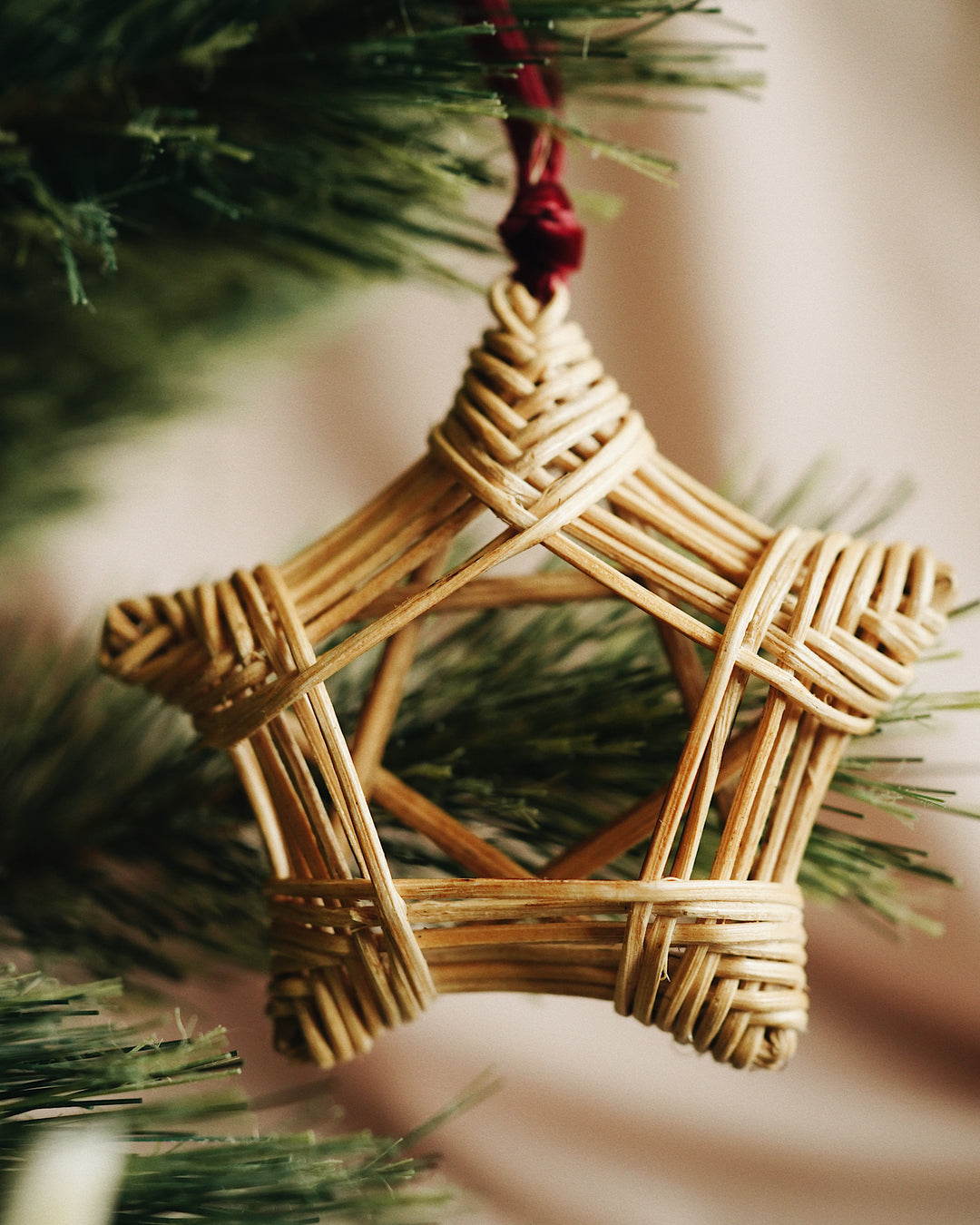 Bell & Star Rattan Christmas Ornament - Set of 3