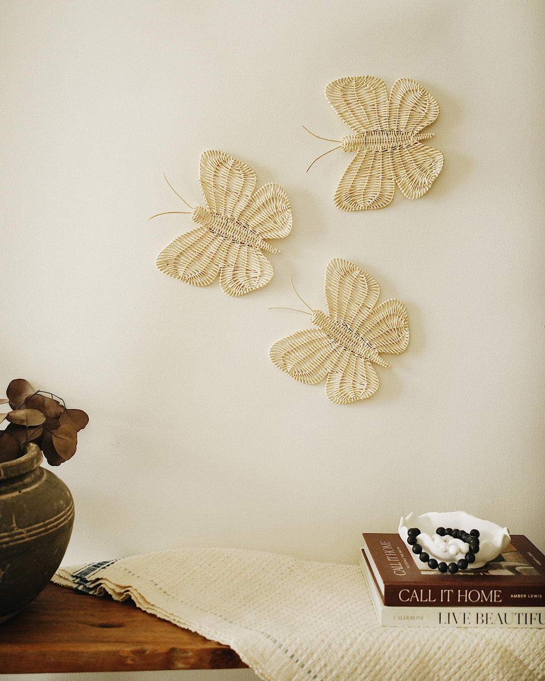 Butterflies Rattan Wall Hanging Set of 3 - 8 inches