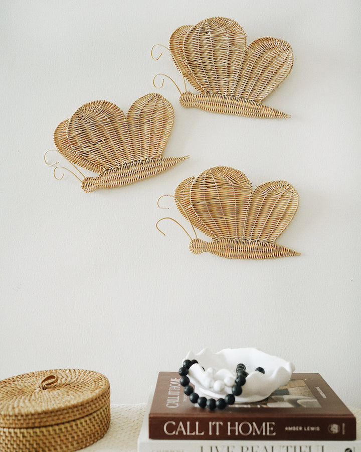 Butterflies Rattan Wall Hanging Set of 3 - 8 inches