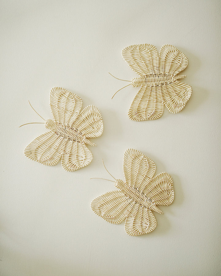 Butterflies Rattan Wall Hanging Set of 3 - 8 inches