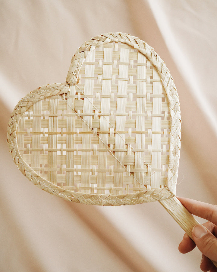 Heart Straw Hand Fan No.6 | Olive & Iris