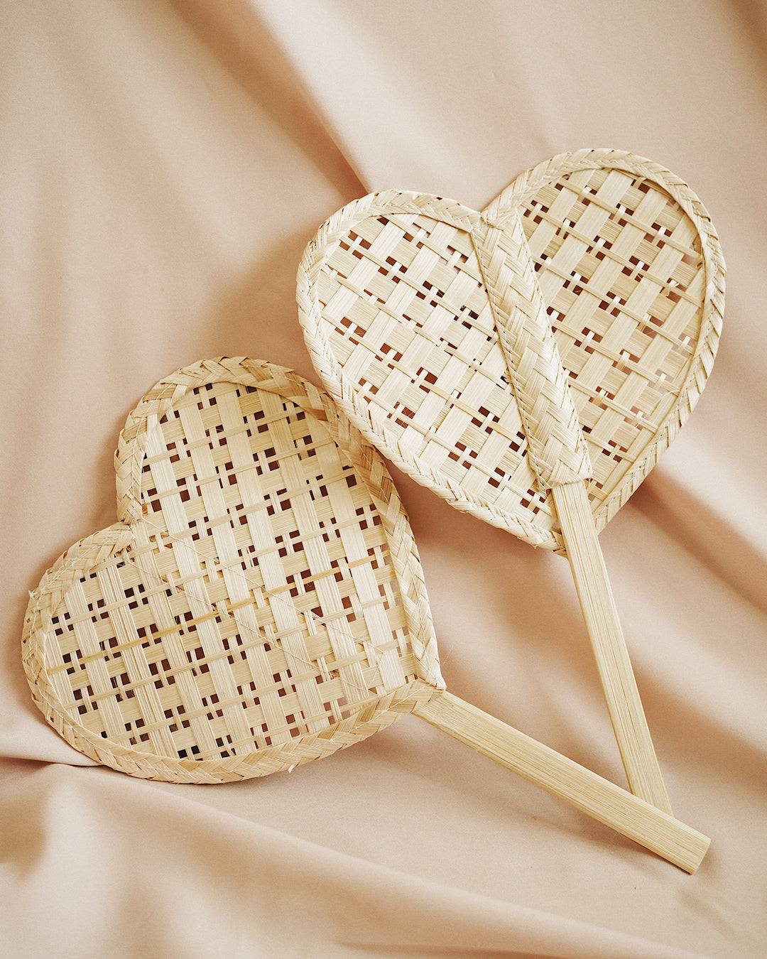 two Heart Straw Hand Fan No.6 front and back